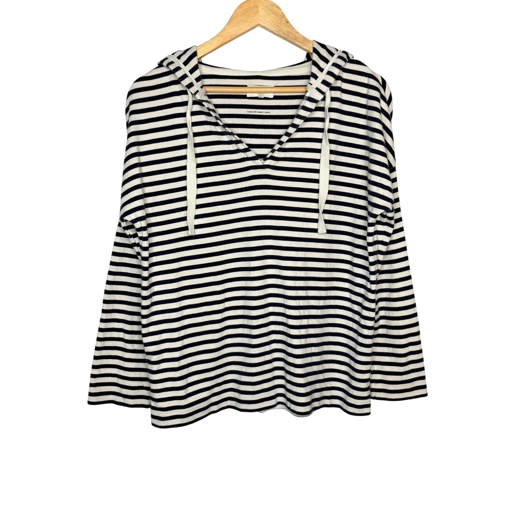 Lou & Grey Striped Hoodie Long Sleeve V Neck Top Organic Cotton Size Small‎